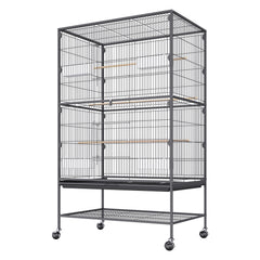 52 inch Standing Large Bird Cage, Carbon Steel Flight Bird Cage for Parakeets, Cockatiels, Parrots, Macaw with Rolling Stand and Tray