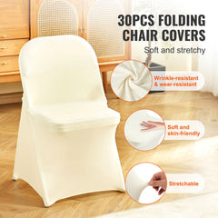 Stretch Spandex Folding Chair Covers, Universal Fitted Chair Cover, Removable Washable Protective Slipcovers, for Wedding, Holiday, Banquet, Party, Celebration, Dining (30PCS Ivory White)