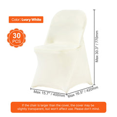 Stretch Spandex Folding Chair Covers, Universal Fitted Chair Cover, Removable Washable Protective Slipcovers, for Wedding, Holiday, Banquet, Party, Celebration, Dining (30PCS Ivory White)