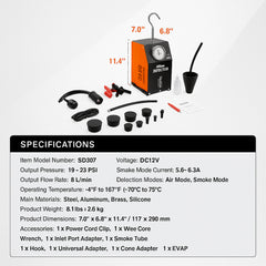 Automotive Smoke Machine Leak Detector, EVAP Vacuum Fuel Leak Tester with Built-in Air Pump, Pressure Gauge & Flow Meter, 2-Mode Vacuum Pipe Fuel Diagnostic Detector for 12V Cars Trucks Boats