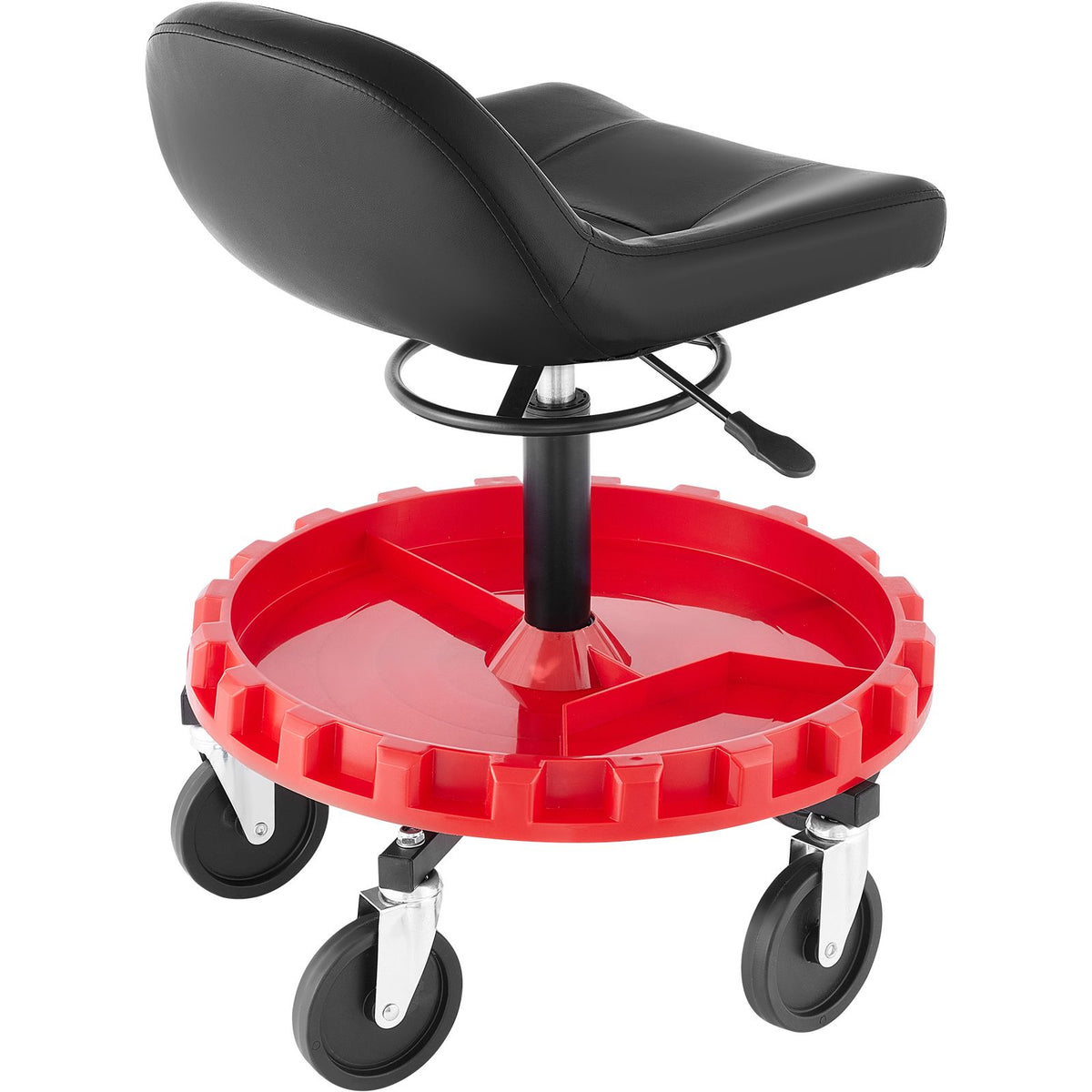 Shop Stool, 135 kg Rolling Garage Stool, 56 cm to 66 cm Adjustable Height Mobile Rolling Gear Seat, Round Tray Garage Pneumatic Stool, All-Terrain 12.7 cm Casters with Two Brakes Mechanic Seat