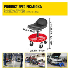 Shop Stool, 135 kg Rolling Garage Stool, 56 cm to 66 cm Adjustable Height Mobile Rolling Gear Seat, Round Tray Garage Pneumatic Stool, All-Terrain 12.7 cm Casters with Two Brakes Mechanic Seat