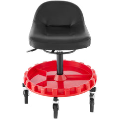 Shop Stool, 135 kg Rolling Garage Stool, 56 cm to 66 cm Adjustable Height Mobile Rolling Gear Seat, Round Tray Garage Pneumatic Stool, All-Terrain 12.7 cm Casters with Two Brakes Mechanic Seat