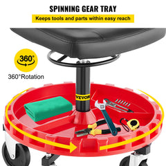 Shop Stool, 135 kg Rolling Garage Stool, 56 cm to 66 cm Adjustable Height Mobile Rolling Gear Seat, Round Tray Garage Pneumatic Stool, All-Terrain 12.7 cm Casters with Two Brakes Mechanic Seat