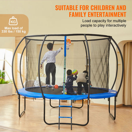 3.66m Trampoline, 181 kg Trampoline with Enclosure Net, Ladder, and Curved Pole, Heavy Duty Trampoline with Jumping Mat and Spring Cover Padding, Outdoor Recreational Trampolines for Kids Adults