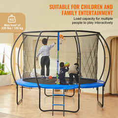 3.66m Trampoline, 181 kg Trampoline with Enclosure Net, Ladder, and Curved Pole, Heavy Duty Trampoline with Jumping Mat and Spring Cover Padding, Outdoor Recreational Trampolines for Kids Adults