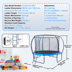 3.66m Trampoline, 181 kg Trampoline with Enclosure Net, Ladder, and Curved Pole, Heavy Duty Trampoline with Jumping Mat and Spring Cover Padding, Outdoor Recreational Trampolines for Kids Adults