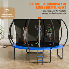 3.66m Trampoline, 181 kg Trampoline with Enclosure Net, Ladder, and Curved Pole, Heavy Duty Trampoline with Jumping Mat and Spring Cover Padding, Outdoor Recreational Trampolines for Kids Adults