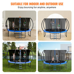 3.66m Trampoline, 181 kg Trampoline with Enclosure Net, Ladder, and Curved Pole, Heavy Duty Trampoline with Jumping Mat and Spring Cover Padding, Outdoor Recreational Trampolines for Kids Adults