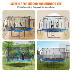 14FT Trampoline, 450 lbs Trampoline with Enclosure Net, Ladder, and Curved Pole, Heavy Duty Trampoline with Jumping Mat and Spring Cover Padding, Outdoor Recreational Trampolines for Kids Adults
