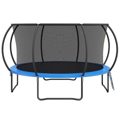 14FT Trampoline, 450 lbs Trampoline with Enclosure Net, Ladder, and Curved Pole, Heavy Duty Trampoline with Jumping Mat and Spring Cover Padding, Outdoor Recreational Trampolines for Kids Adults