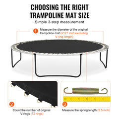 Replacement Trampoline Mat Fits 12ft Frame 72 V-Rings 5.5" Spring Length