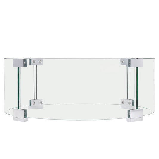 Fire Pit Wind Guard, 26 x 26 x 6 Inch Glass Flame Guard, Round Glass Shield, 1/4-Inch Thick Fire Table, Clear Tempered Glass Flame Guard, Steady Feet Tree Pit Guard for Propane, Gas, Outdoor