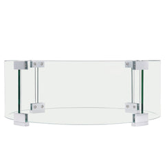 Fire Pit Wind Guard, 26 x 26 x 6 Inch Glass Flame Guard, Round Glass Shield, 1/4-Inch Thick Fire Table, Clear Tempered Glass Flame Guard, Steady Feet Tree Pit Guard for Propane, Gas, Outdoor