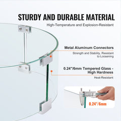 Fire Pit Wind Guard, 26 x 26 x 6 Inch Glass Flame Guard, Round Glass Shield, 1/4-Inch Thick Fire Table, Clear Tempered Glass Flame Guard, Steady Feet Tree Pit Guard for Propane, Gas, Outdoor