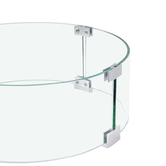 Fire Pit Wind Guard, 26 x 26 x 6 Inch Glass Flame Guard, Round Glass Shield, 1/4-Inch Thick Fire Table, Clear Tempered Glass Flame Guard, Steady Feet Tree Pit Guard for Propane, Gas, Outdoor