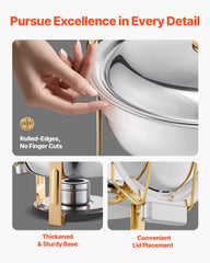 Chafing Dish Buffet Set, 5 Qt 4 Pack, Stainless Steel Chafer with 4 Full Size Pans, Round Catering Warmer Server with Lid Water Pan Folding Stand Clip, for Weddings Parties Banquets, Gold