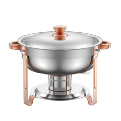 Chafing Dish Buffet Set, 5 Qt 4 Pack, Stainless Steel Chafer with 4 Full Size Pans, Round Catering Warmer Server with Lid Water Pan Folding Stand Clip, for Weddings Parties Banquets, Rose Gold