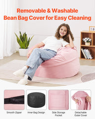 91 cm Round Bean Bag Chair with Removable Cover & Dutch Velvet Pink