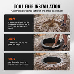 Fire Pit Ring, 40-Inch Outer/36-Inch Inner Diameter, 10inch Height 2.5mm Thick Fire Pit Insert, Heavy Duty Carbon Steel Liner DIY Campfire Ring above or In-Ground, for Outdoor Camping, Bonfires