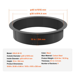 Fire Pit Ring, 40-Inch Outer/36-Inch Inner Diameter, 10inch Height 2.5mm Thick Fire Pit Insert, Heavy Duty Carbon Steel Liner DIY Campfire Ring above or In-Ground, for Outdoor Camping, Bonfires