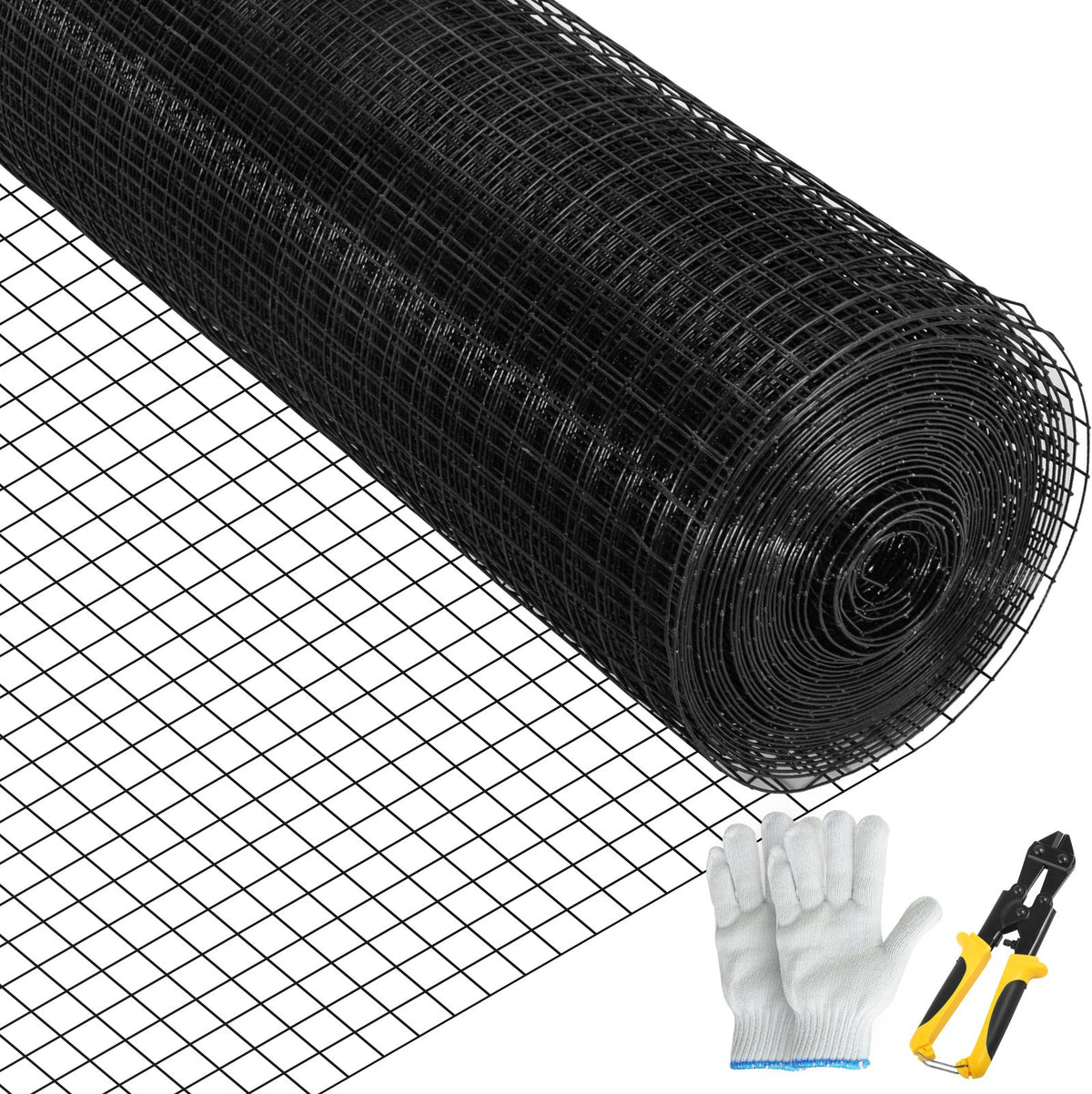 Hardware Cloth, 24\" x50\' & 1\"x1\" Mesh Size, Galvanized Steel Vinyl Coated 16 Gauge Welded Wire with A Cutting Plier & A Pair of Fabric Gloves, for Garden Fencing