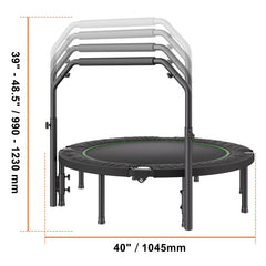 Foldable Mini Trampoline, 40 Inch Fitness Rebounder, Max Load 330lbs Exercise Trampoline, Stable & Quiet Trampoline with 4 Level Height Adjustable Foam Handle, for Adults Indoor/Garden Workout