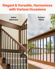 Staircase Balusters 101 Pack, 32 In Aluminum Stair Balusters, 3/4 In Water-Proof Round Metal Spindle Railing, Hollow Deck Railing with Rail Caps & Screws for Stairs, Porch, Patio, Fence, Black