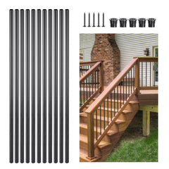 Staircase Balusters 51 Pack, 813 mm Aluminum Stair Balusters, 19 mm Water-Proof Round Metal Spindle Railing, Hollow Deck Railing with Rail Caps & Screws for Stairs, Porch, Patio, Matte Black