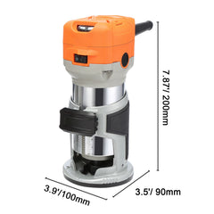 Wood Router, 1.25HP 800W, Compact Wood Trimmer Router Tool, 30000RPM Max Speed 6 Variable Speeds, with 1/4'' & 5/16'' Collets 12 PCs Milling Cutters Dust Hood, for Woodworking Slotting Trimming
