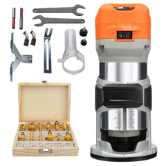 Wood Router, 1.25HP 800W, Compact Wood Trimmer Router Tool, 30000RPM Max Speed 6 Variable Speeds, with 1/4'' & 5/16'' Collets 12 PCs Milling Cutters Dust Hood, for Woodworking Slotting Trimming