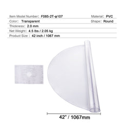 Plastic Table Cover, 42 x 42 Inch 2.0 mm Thick Clear Table Protector, Round PVC Desk Mat, Waterproof & Easy Cleaning Desk Pad Tablecloth, for Office Dresser Dining Room Table Night Stand