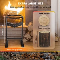 Firewood Kindling Splitter, 9''x17'' XL Wood Splitter, Unique V-Shaped Finger-Safety Blade, Manual Log Splitter for Wood Splitting, Heavy Duty Strong Steel Structure & Stability, Log Splitter