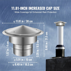 Chimney Cap 6-inch 304 Stainless Steel Round Roof Rain Cap Cover Silver