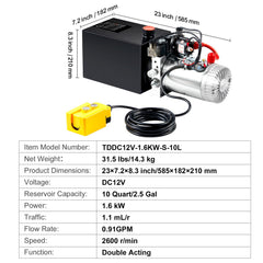 Hydraulic Pump, 10 Quart Hydraulic Power Unit, Double Acting Dump Trailer Pump, 0.91 GPM Flow Rate, 3200 PSI Max Relief Pressure, DC 12V Hydraulic Pump for Dump Trailer Car Lifting