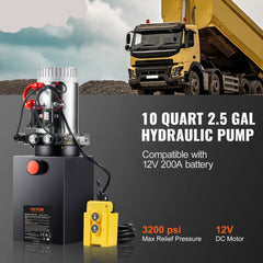Hydraulic Pump, 10 Quart Hydraulic Power Unit, Double Acting Dump Trailer Pump, 0.91 GPM Flow Rate, 3200 PSI Max Relief Pressure, DC 12V Hydraulic Pump for Dump Trailer Car Lifting