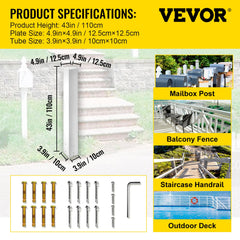 Mailbox Post, 43\" High Mailbox Stand, White Powder-Coated Mail Box Post Kit, Q235 Steel Post Stand Surface Mount Post for Sidewalk and Street Curbside, Universal Mail Post for Outdoor Mailbox