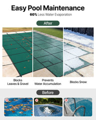 Pool Safety Cover Fits18x36ft Inground Safety Pool Cover Green Mesh with 4x8ft Center End Steps Solid Pool Safety Cover for Swimming Pool Winter