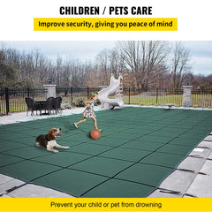 Pool Safety Cover Fits 20x40ft Rectangle Inground Safety Pool Cover Green Mesh with 4x8ft Center End Steps Solid Pool Safety Cover for Swimming Pool Winter Safety Cover