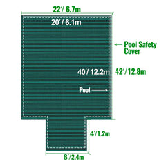 Pool Safety Cover Fits 20x40ft Rectangle Inground Safety Pool Cover Green Mesh with 4x8ft Center End Steps Solid Pool Safety Cover for Swimming Pool Winter Safety Cover