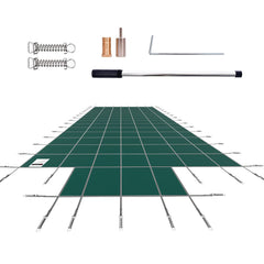 Pool Safety Cover Fits 20x40ft Rectangle Inground Safety Pool Cover Green Mesh with 4x8ft Center End Steps Solid Pool Safety Cover for Swimming Pool Winter Safety Cover