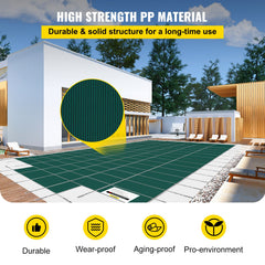 Pool Safety Cover Fits 20x40ft Rectangle Inground Safety Pool Cover Green Mesh with 4x8ft Center End Steps Solid Pool Safety Cover for Swimming Pool Winter Safety Cover