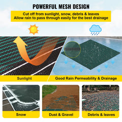 Pool Safety Cover Fits 20x40ft Rectangle Inground Safety Pool Cover Green Mesh with 4x8ft Center End Steps Solid Pool Safety Cover for Swimming Pool Winter Safety Cover