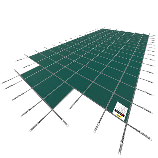 Pool Safety Cover Fits 20x40ft Rectangle Inground Safety Pool Cover Green Mesh with 4x8ft Center End Steps Solid Pool Safety Cover for Swimming Pool Winter Safety Cover