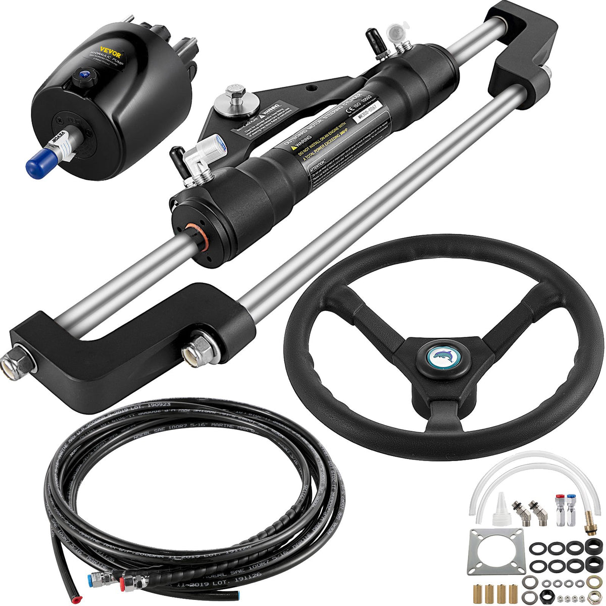 Hydraulic Boat Steering Kit, 300HP Hydraulic Steering Kit Helm Pump, Hydraulic Outboard Steeing Kit with 4267 mm Hydraulic Steering Hose for Boat Steering System