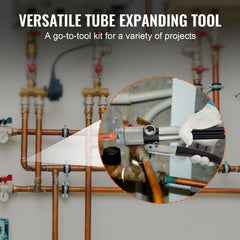 Hydraulic Tube Expander, 3/8" to 1-1/8" OD, HAVC Hydraulic Swaging Tool with 7 Pipe Expander Heads, Deburring Tool, Pipe Cutter for Copper Aluminum Brass Soft Steel Pipes