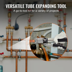 Hydraulic Tube Expander, 3/8" to 1-1/8" OD, HAVC Hydraulic Swaging Tool with 7 Pipe Expander Heads, Deburring Tool, Pipe Cutter for Copper Aluminum Brass Soft Steel Pipes
