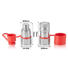 1/2" Flat Face Hydraulic Couplers 1/2" NPT Skid Steer Couplers 2 Dust Caps