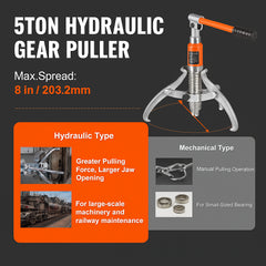 Hydraulic Gear Puller 5 Ton Wheel Pulley Bearing 2 or 3-Jaw with Case