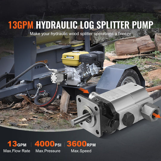 Hydraulic Wood Log Splitter Pump Kit, 13 GPM, 2 Stage 4000 PSI Aluminum Hydraulic Gear Pump, with Coupling Installation Base 1/2'' NPT Outlet 3600 RPM, for Small Engine Mounting Log Splitter
